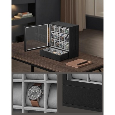 Ebony Black Solid Wood 12-Slot Men's Watch Display Case