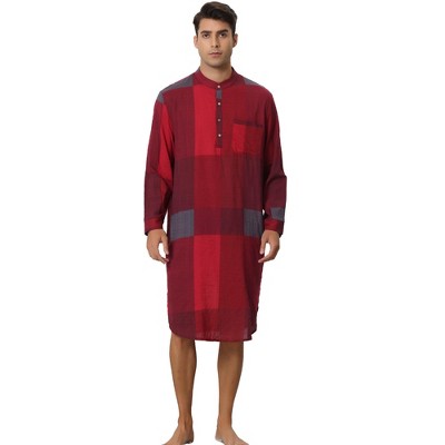 Lars Amadeus Men's Henley Collar Color Block Plaid Nightshirt