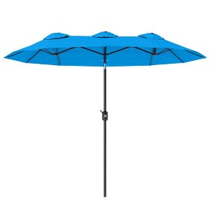 Aghana Digitals 9.5' Cyan Blue Outdoor Patio Umbrella with Push Button Tilt, Crank Lift, 3 Air - 1 of 4