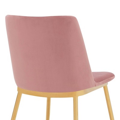 Elegant Pink Velvet and Gold Metal High-Back Dining Chairs (Set of 2)