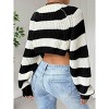 Women's Color Block Striped Bolero Shrug Sweater Long Sleeve Open Front Crop Cardigan Top White Black M - 4 of 4