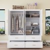 FUFU&GAGA Pure White Large Space Wardrobe 4 Doors 4 Drawers Line Patterns - image 2 of 4