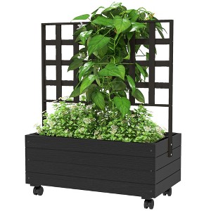 Raised Garden Bed with Trellis and Wheels, Outdoor Planter Wooden Elevated Garden Bed for Garden, Patio, Balcony - 1 of 4