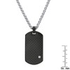 Steeltime 24" black carbon fiber, two tone black ip and stainless steel dog tag pendant with simulated diamond accent - 3 of 4