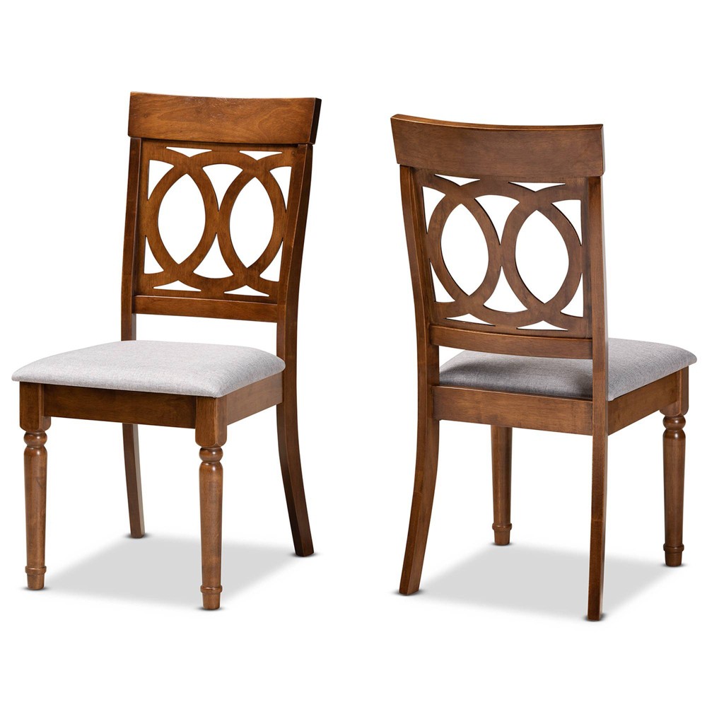 Photos - Chair 2pc Lucie Fabric and Wood Dining  Set Gray/Walnut - Baxton Studio: U