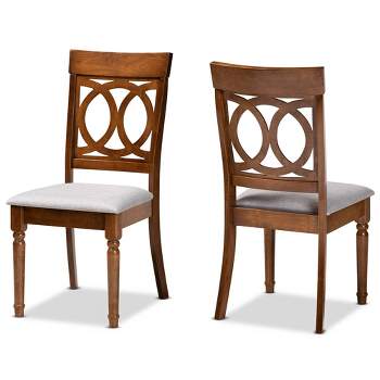 2pc Lucie Fabric and Wood Dining Chairs Set Gray/Walnut - Baxton Studio: Upholstered, Oak, Classic Design, Comfort