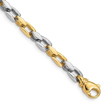 Black Bow Jewelry 14K White & Yellow Gold, 4.5mm Fancy Link Chain Bracelet, 7 Inch