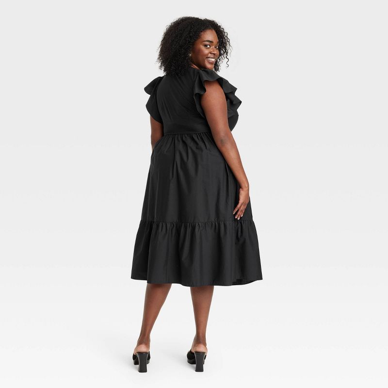 Women's Flutter Short Sleeve Poplin Tiered Midi Dress - A New Day™, 3 of 12