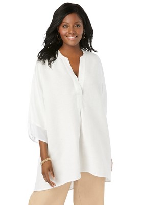 Linen Decolletage Neckline Long Tunic - Plus Size