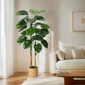 homfan Artificial Scindapsus Aureus Plant, Trunk Wrapped with Unique Banana Peel, Indoor Decorative Potted Faux Golden Pothos Floor Plant - 1 of 4