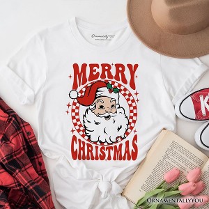 Merry Christmas Santa T‑Shirt, Retro Red Checkered Tee for Classic Holiday Season | OrnamentallyYou - 1 of 4