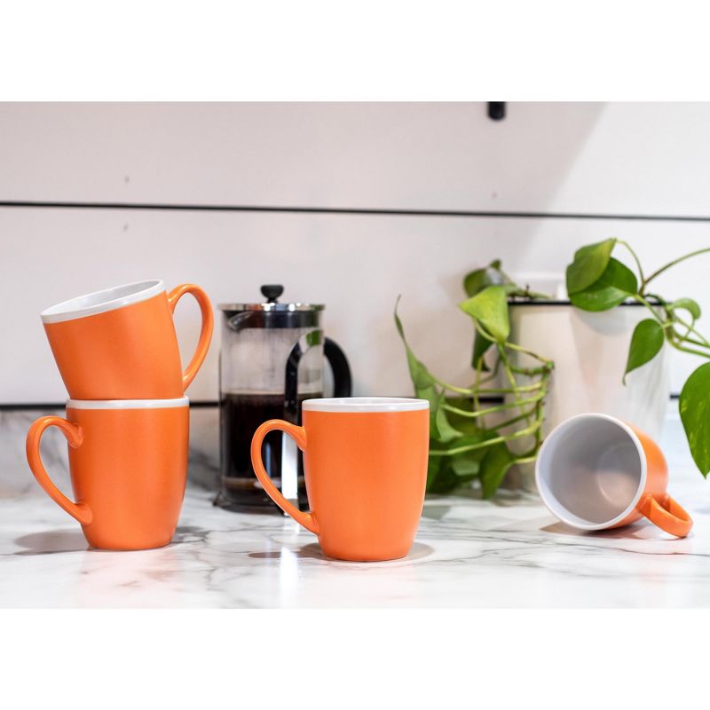 Elanze Designs Solid Color Orange White Interior 16 ounce Matte Ceramic Mugs Matching Set of 4, 5 of 6