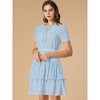 Allegra K Women's Swiss Dots Ruched Short Sleeve Elastic Waist Layer Ruffle Hem Dress - 3 of 4
