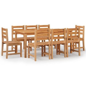 vidaXL Contemporary 9 Piece Patio Dining Set - Fine-Sanded Teak Hardwood, Weather-Resistant, Comfortable Seating, Easy Assembly - 1 of 4