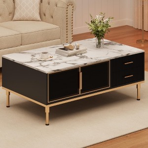 Sideboard Buffet Cabinet, Modern Fluted Accent Credenza Storage Sideboard with Glass Doors and Adjustable Metal Legs - 1 of 4