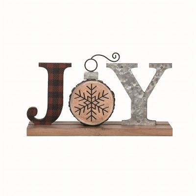 Transpac Wood Multicolor Christmas Buffalo Check Joy Decor