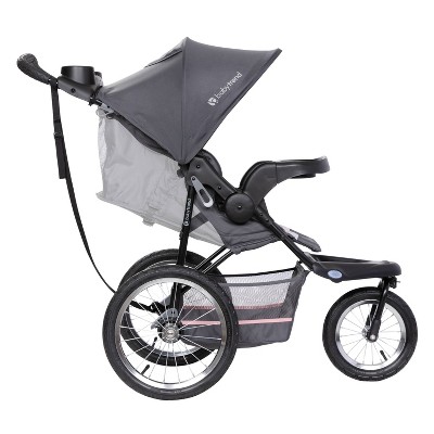 Gray and Pink Steel All-Terrain Jogging Stroller with Infant Car Seat