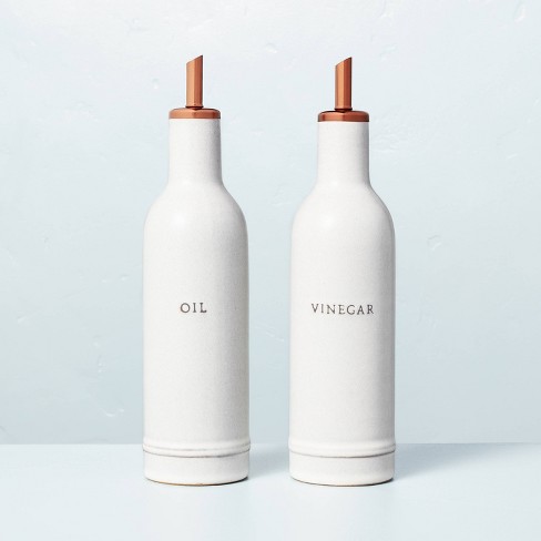 2pc Oil & Vinegar Stoneware Bottle Set Cream/copper - Hearth
