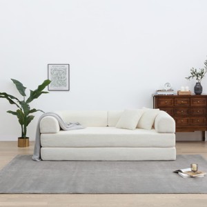 Convertible Sofa Couch with Cylindrical Pillows, Corduroy Folding Floor Sofa with Fixed-Shape Frame for Living Room-Maison Boucle - 1 of 4