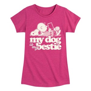 Girls' - Peanuts - Snoopy Charlie Brown My Dog Is My Bestie Fitted Short Sleeve Graphic T-Shirt - 1 of 4