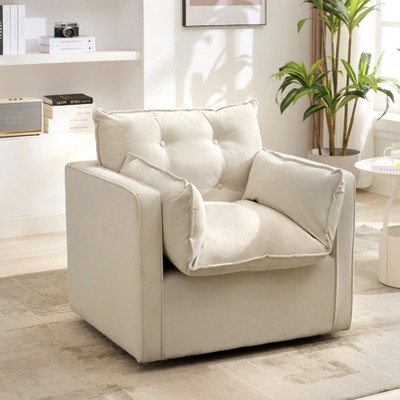 Swivel Accent Chair, Modern Swivel Armchair, Upholstered 360° Reading Sofa for Bedroom Living Room with Solid Metal Base, No Assembly Required