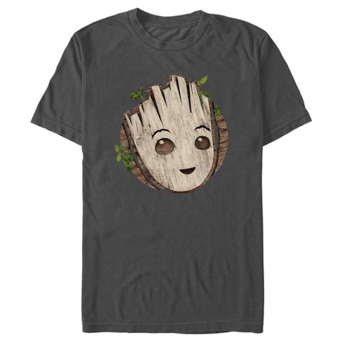 Men s Marvel I am Groot Cute Smiling Groot Face T Shirt Charcoal Small