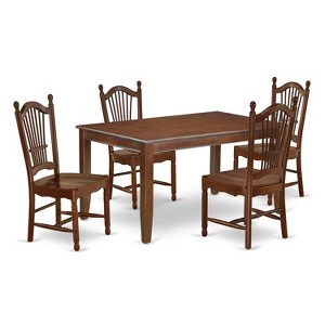 HomeStock 5-Piece Rectangle Mahogany Finish Solid Wood Top Dining Table with 4 Chairs - 1 of 4