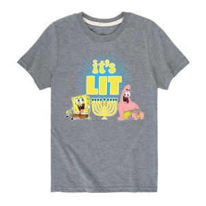 Boys' SpongeBob SquarePants It's Lit Hanukkah Short Sleeve Graphic T-Shirt - Heather Grey - 3T - 1 of 4