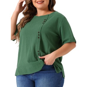 Agnes Orinda Women's Plus Size Lightweight Soft Short Sleeve Round Neck Cotton Linen Casual T-Shirts - 1 of 4