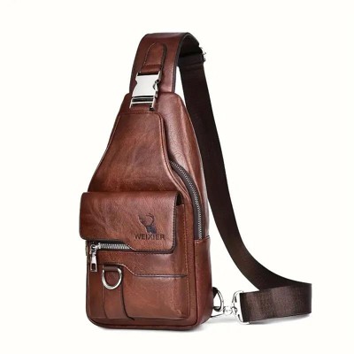 Premium PU Leather Vintage,Style Chest Bag,Spacious Multi-Compartment Crossbody Bag With Waterproof Design, Large Capacity,Stylish Casual Look For Men