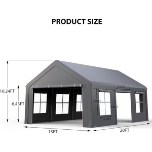 13'x20' Heavy Duty Carport Portable Garage, Outdoor Car Port, Waterproof Canopy 3 Roll-up Doors and 5 Windows for Car, Truck, SUV, Boat - 1 of 1