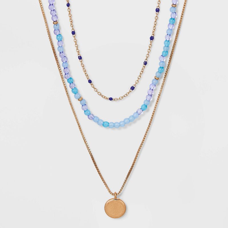 Medallion Layered Beaded Chain Necklace - Universal Thread™, 1 of 6