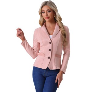 INSPIRE CHIC Women's Lapel Collar Button Front Long Sleeve Faux Suede Blazer - 1 of 4