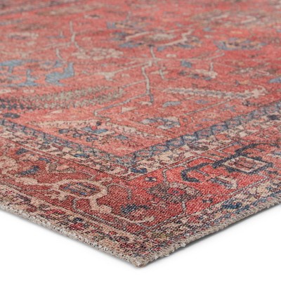 Galina Red and Blue Polyester Medallion Runner Rug 2'6" x 7'6"