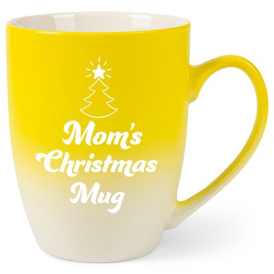 Elanze Designs Mom's Christmas Mug Two Toned Ombre Matte Yellow and White 12 ounce Ceramic Stoneware Coffee Cup Mug