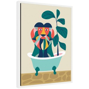 Kate & Laurel All Things Decor 18"x24" Sylvie MCM Lion in Bathtub Framed Canvas by Rachel Lee White - 1 of 4