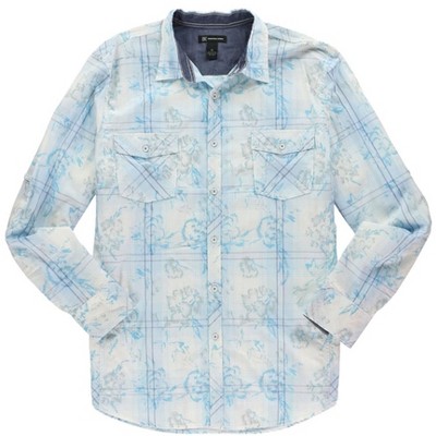 I.N.C International Concepts Mens Graphic Gridlined Button Up Shirt, Blue, Large