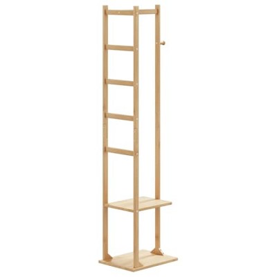 vidaXL Bamboo Coat Rack with Hooks and Shelves 38.5 x 30 x 156 cm