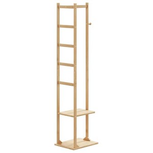 vidaXL Bamboo Coat Rack with Hooks and Shelves 38.5 x 30 x 156 cm - 1 of 4