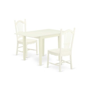 Modern Dining Table Set 3 Pcs - Linen White Wood Table & Chairs - Kitchen Dinette Set - 1 of 4