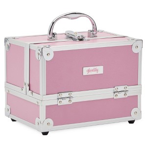 Glamlily Iridescent Pink Train Makeup Case, 3 Tier 5 Compartment Cosmetic Storage Box - 1 of 4