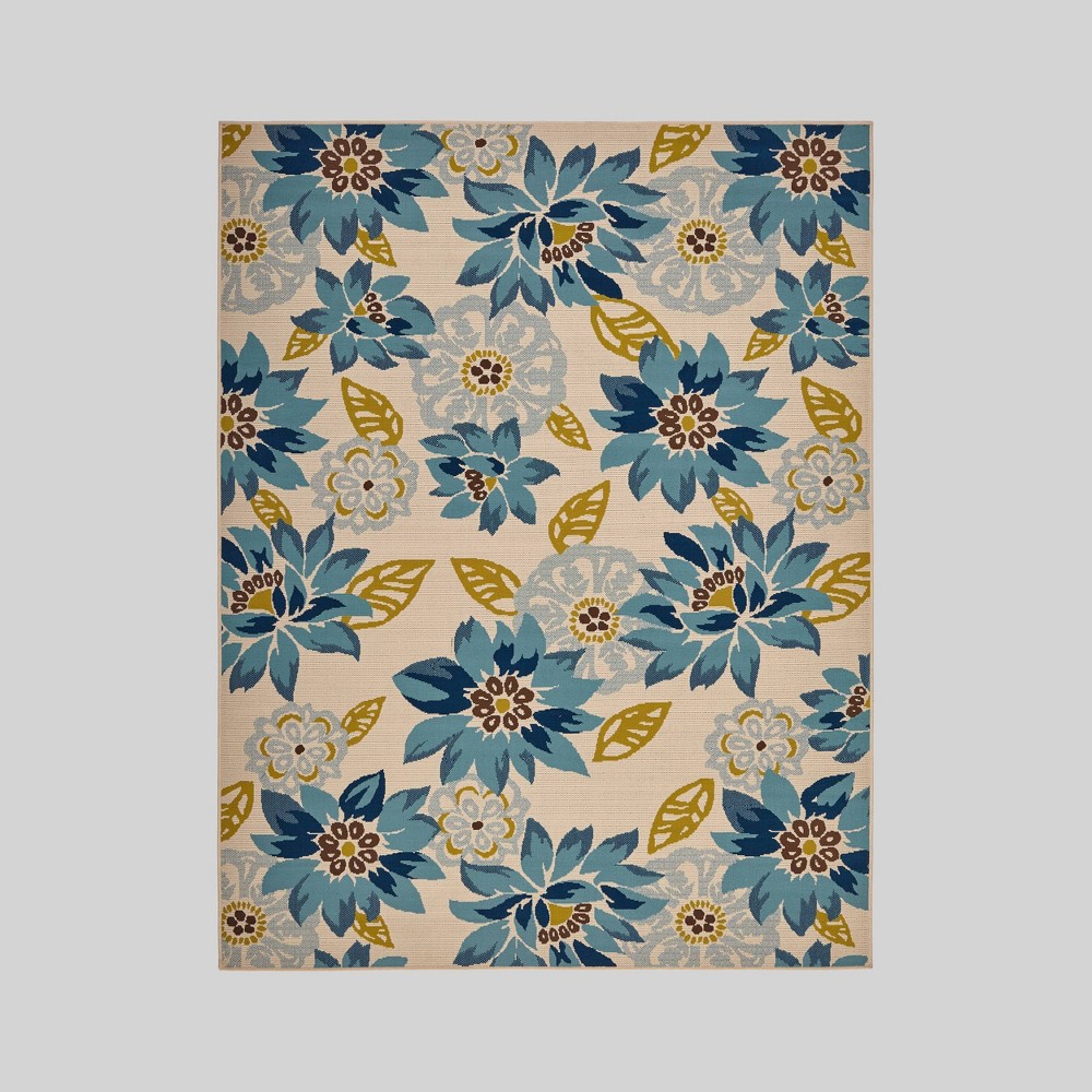 7'10in x 10' Wildwood Floral Outdoor Rug Ivory/Blue - Christopher Knight Home