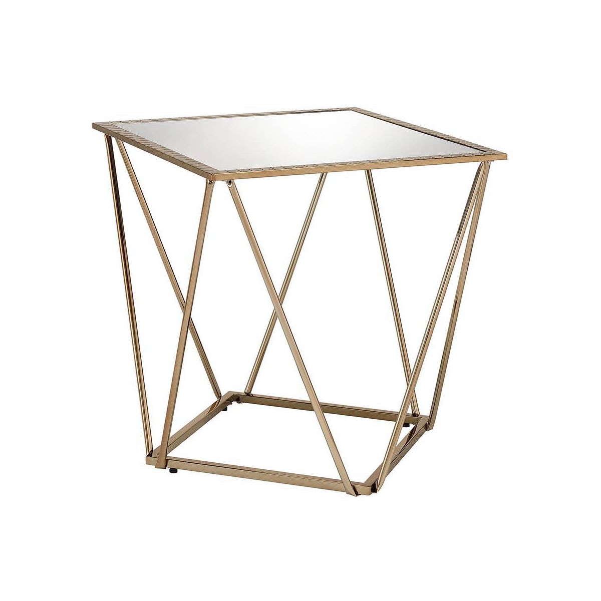 22" Fogya Mirrored Champagne Folding Table Gold Finish - Acme Furniture: No Assembly, Metal Frame, Clear Top