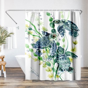 Americanflat 71" x 74" Shower Curtain, Three Sea Turtles by Suren Nersisyan - 1 of 4