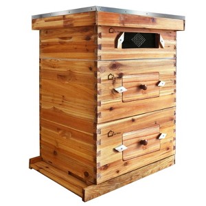 Wooden Langstroth Beehive Box - 10 Frame with Windows, 2 Deep & 1 Medium Box Dipped in Beeswax - Ideal for Beekeeping & Honey Production - 1 of 4
