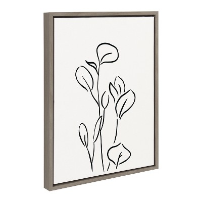 Gray Framed Abstract Botanical Canvas Wall Art, 18x24