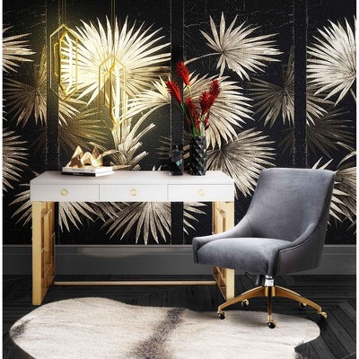 Beatrix Green Velvet Swivel Office Chair with Gold Base
