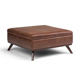 Ethan Square Coffee Table Storage Ottoman Distressed Saddle Brown Faux Air Leather - Wyndenhall
