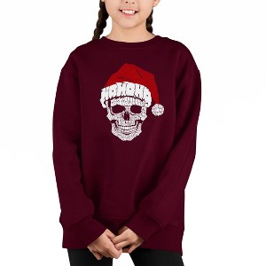 LA Pop Art Santa Skull - Girl's Word Art Crewneck Sweatshirt - 1 of 4