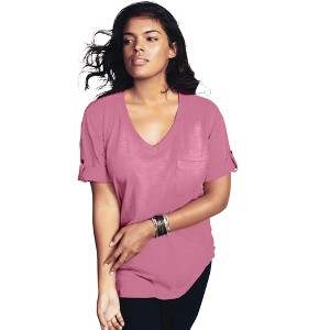 Roaman's Women's Plus Size V Neck Boyfriend Textured Tunic - 1 of 4